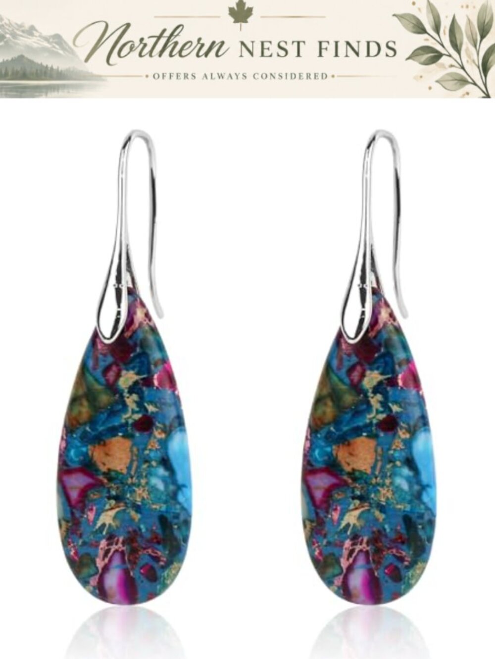 Natural Stone Dangle Drop Earrings Fishhoop Teardrop Statement Jewelry
